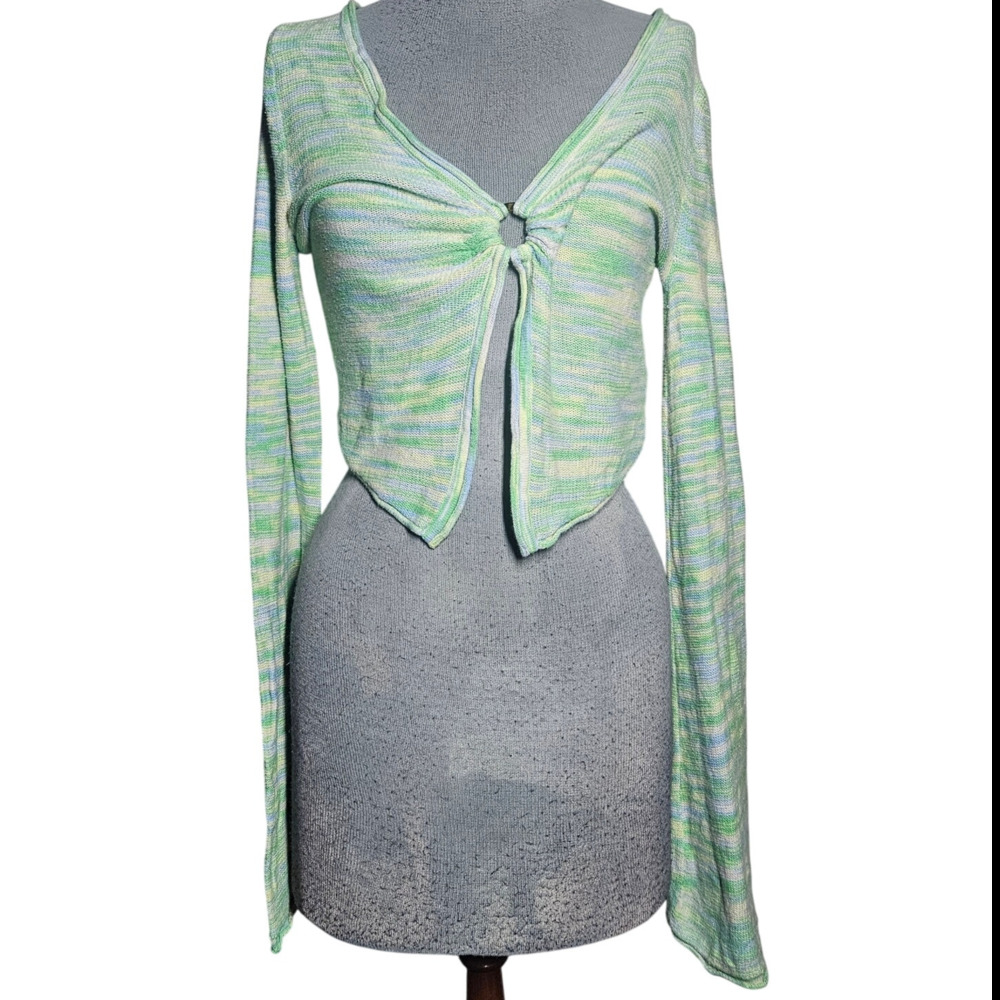 Green Knit Long Sleeve Cotton Blend Crop Top Size Small